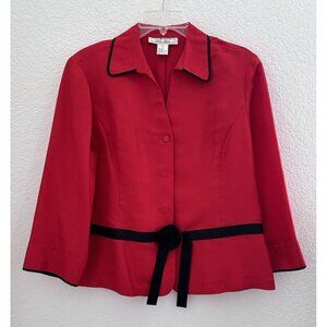 Della Moda Women's Blazer Size 12 Red 100% Silk Embellished Whimsy Old Money EUC